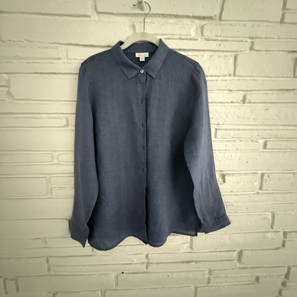 J. Jill Everyday Linen Button Down Light Marine - Medium - Picture 5 of 9